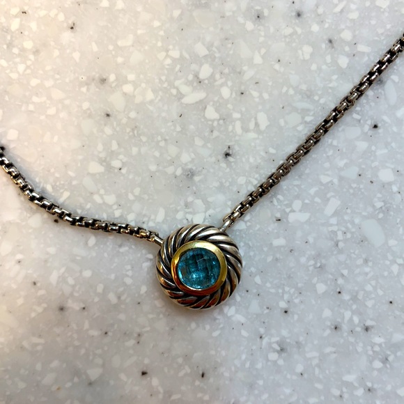 David Yurman Blue Topaz with 14K gold necklace
